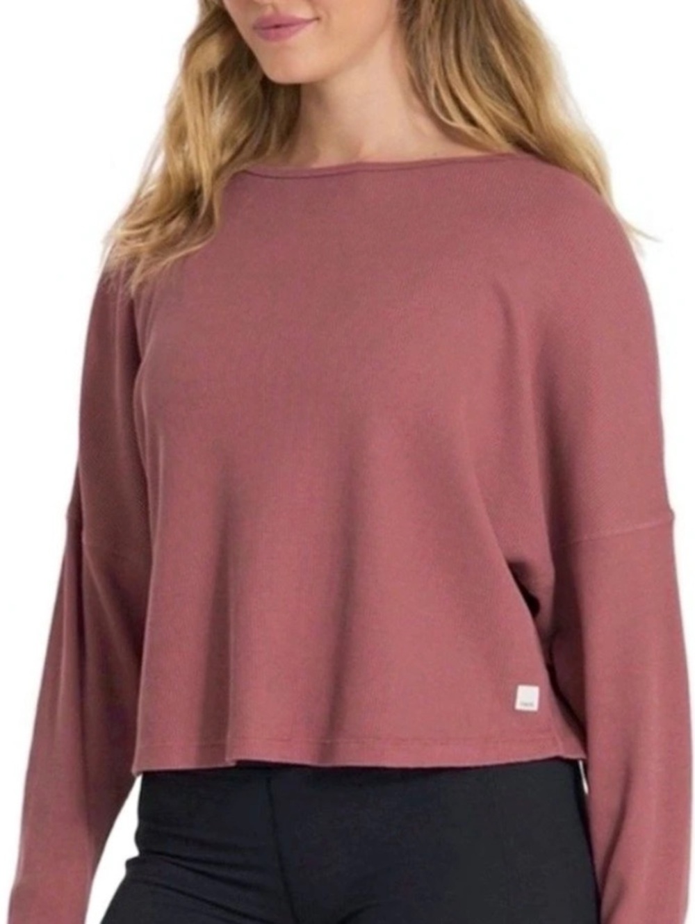 Vuori Cotton Waffle Sweater Ribbed Long Sleeve Rosewood